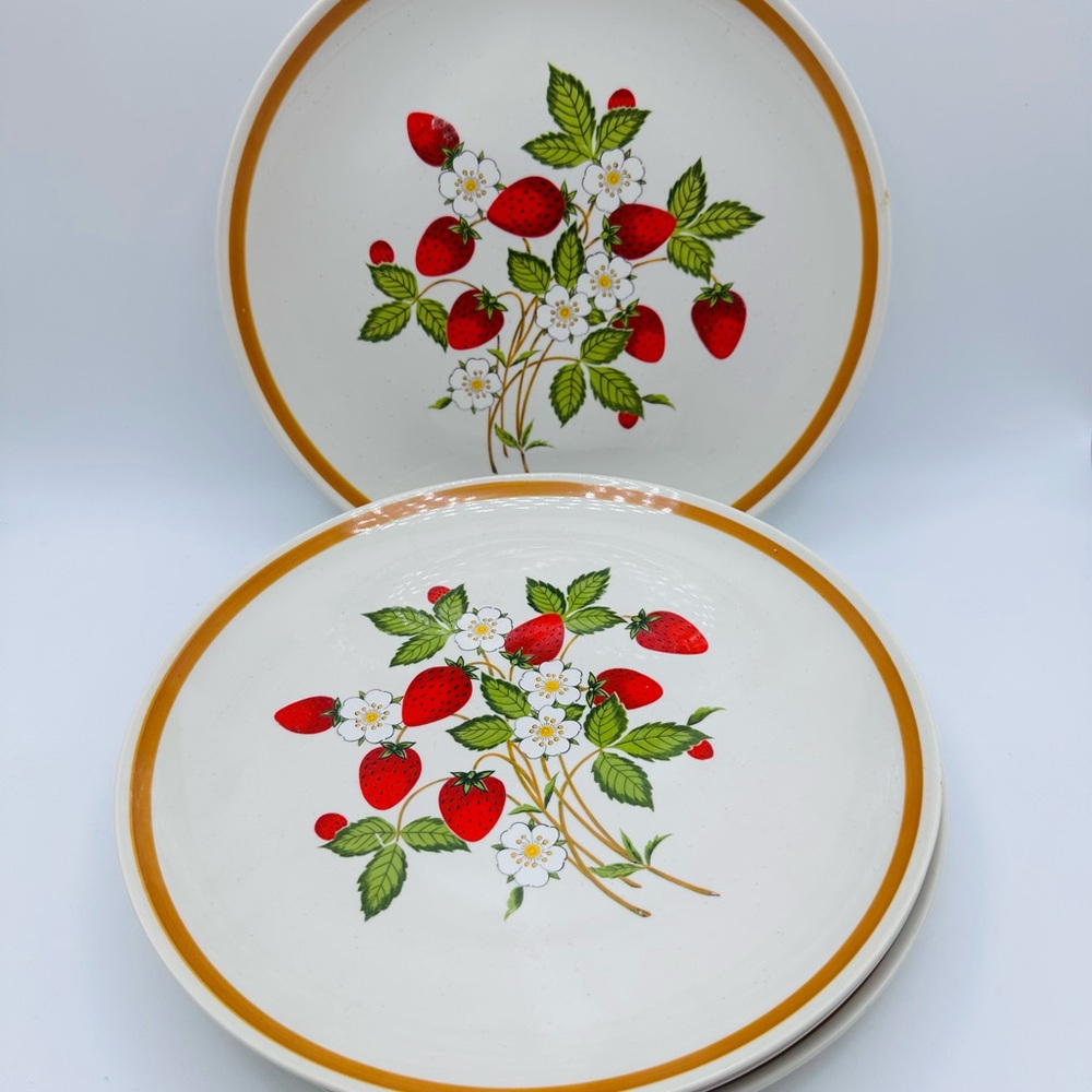 Vintage Sheffield Strawberries ‘n Cream Stoneware Dinner Plates-Set of 4-Japan